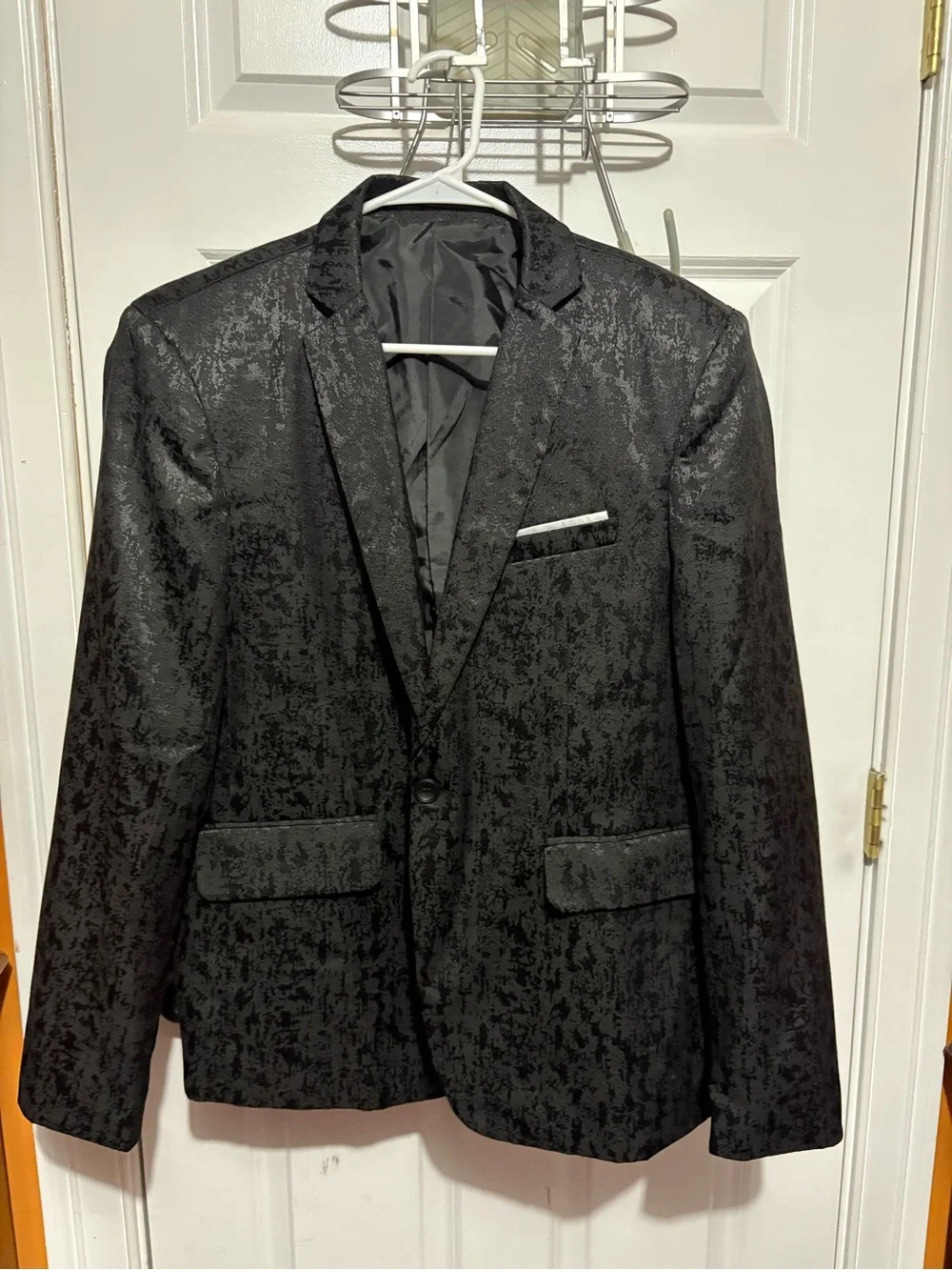Men's Black Textured Blazer - Classic Single-Breasted Suit Jacket